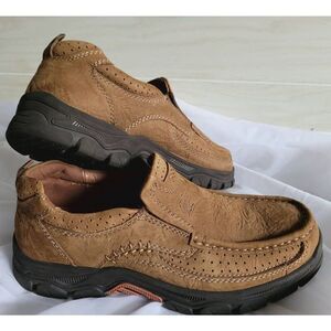 CAMEL CROWN KHAKI BROWN Loafers Slip On Leather Casual Walking Comfort Shoes Siz